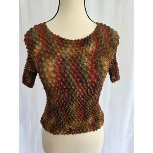 No Boundaries Olive Green Brown Crinkle Texture‎ Top Junior One Size